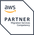 Selo da certificação AWS Partner. Migration Services Competency