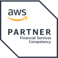 Selo da certificação AWS Partner. Financial Services Competency